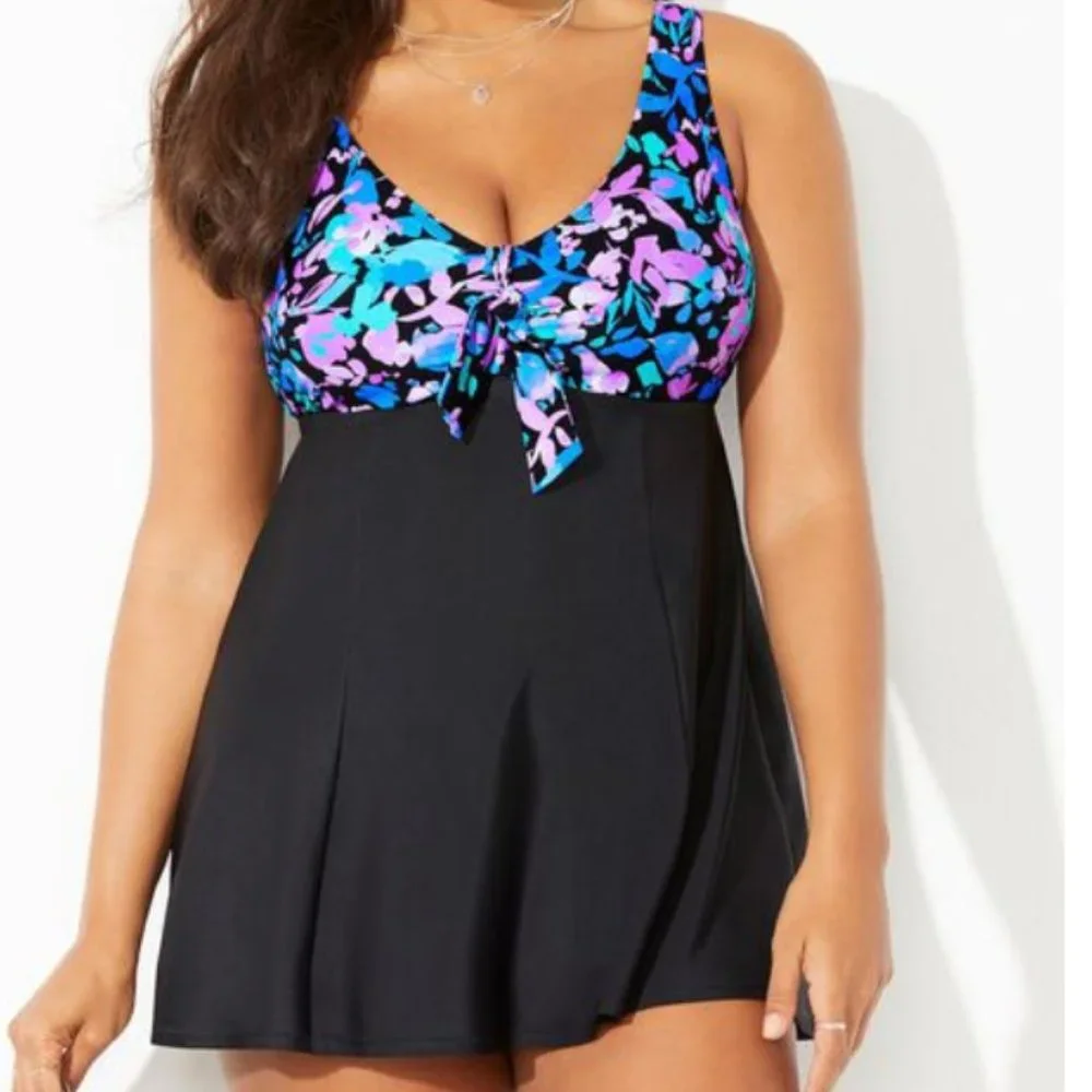 Nwt Swimsuits For All Tie Front Vneck Swimdress Floral print